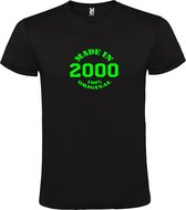 Zwart T-Shirt met “Made in 2000 / 100% Original “ Afbeelding Neon Groen Size M