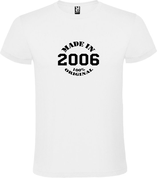 Wit T-Shirt met “Made in 2006 / 100% Original “ Afbeelding Zwart Size XXXL