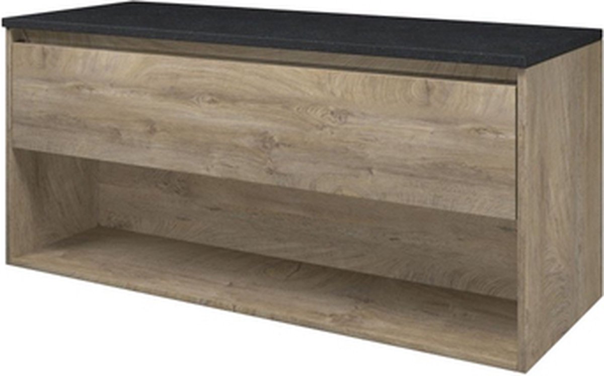 Proline Top wastafelonderkast Set 120x46x54cm onderkast met schap Raw oak en afdekplaat hardsteen Blue stone