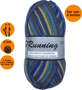 Lammy Yarns -New Running Multi (424) - 4 bollen van 50 gram - gemêleerde sokkenwol grijs/blauwgroen