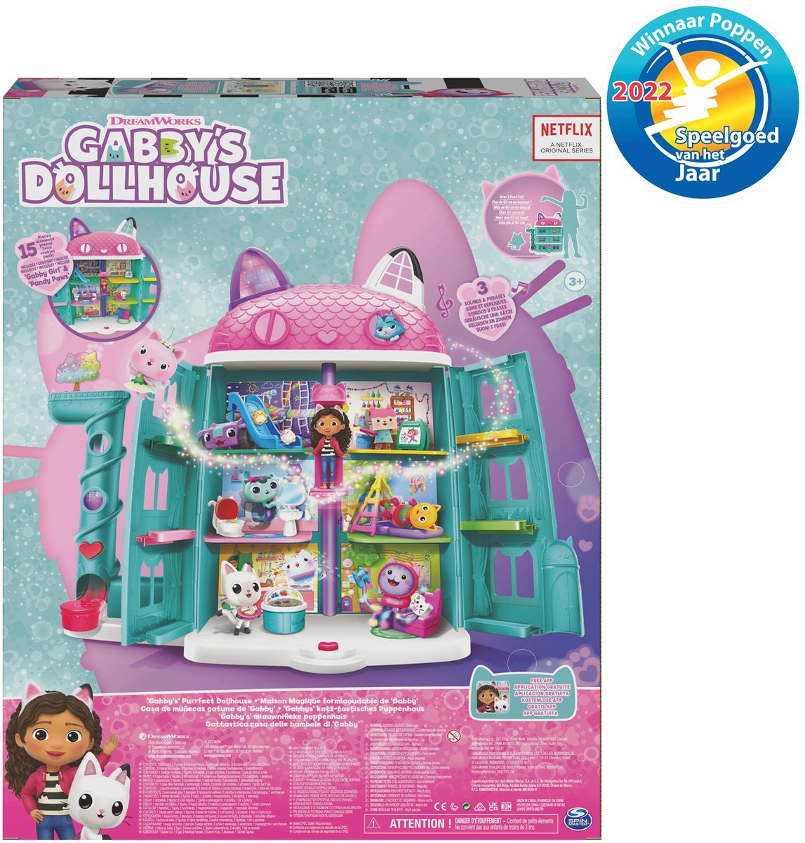 Gabby's Dollhouse Gabby et la maison magique Maison de Poupée Interactive  Avec 2 Figurines + 15 Accessoires - Reproduis Les Aventures De Ton Dessin