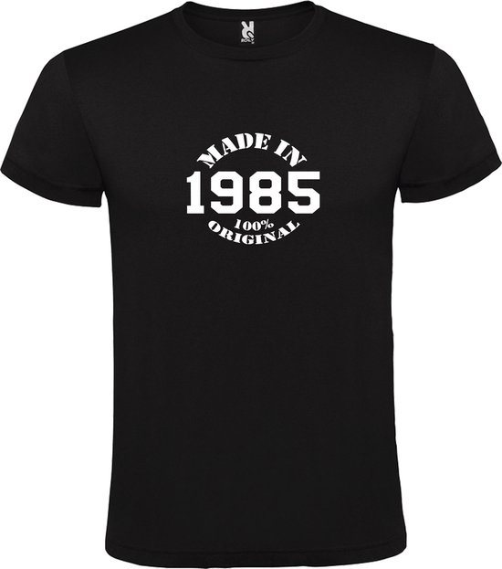Zwart T-Shirt met “Made in 1985 / 100% Original “ Afbeelding Wit Size XXXXXL