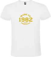 Wit T-Shirt met “Made in 1982 / 100% Original “ Afbeelding Goud Size S