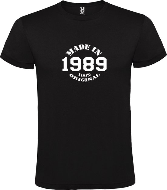 Zwart T-Shirt met “Made in 1989 / 100% Original “ Afbeelding Wit Size XL