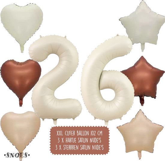 26 Jaar Cijfer Ballon - Snoes - Satijn Creme Nude Ballonnnen - Heliumballon - Folieballonnen
