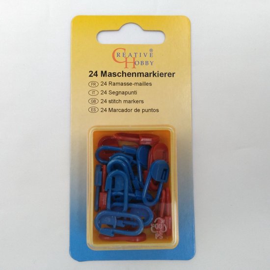 Foto: Blister met 24 stekenhouders haken of breien stitch markers creative hobby blauw en rood 24x stekenhouder
