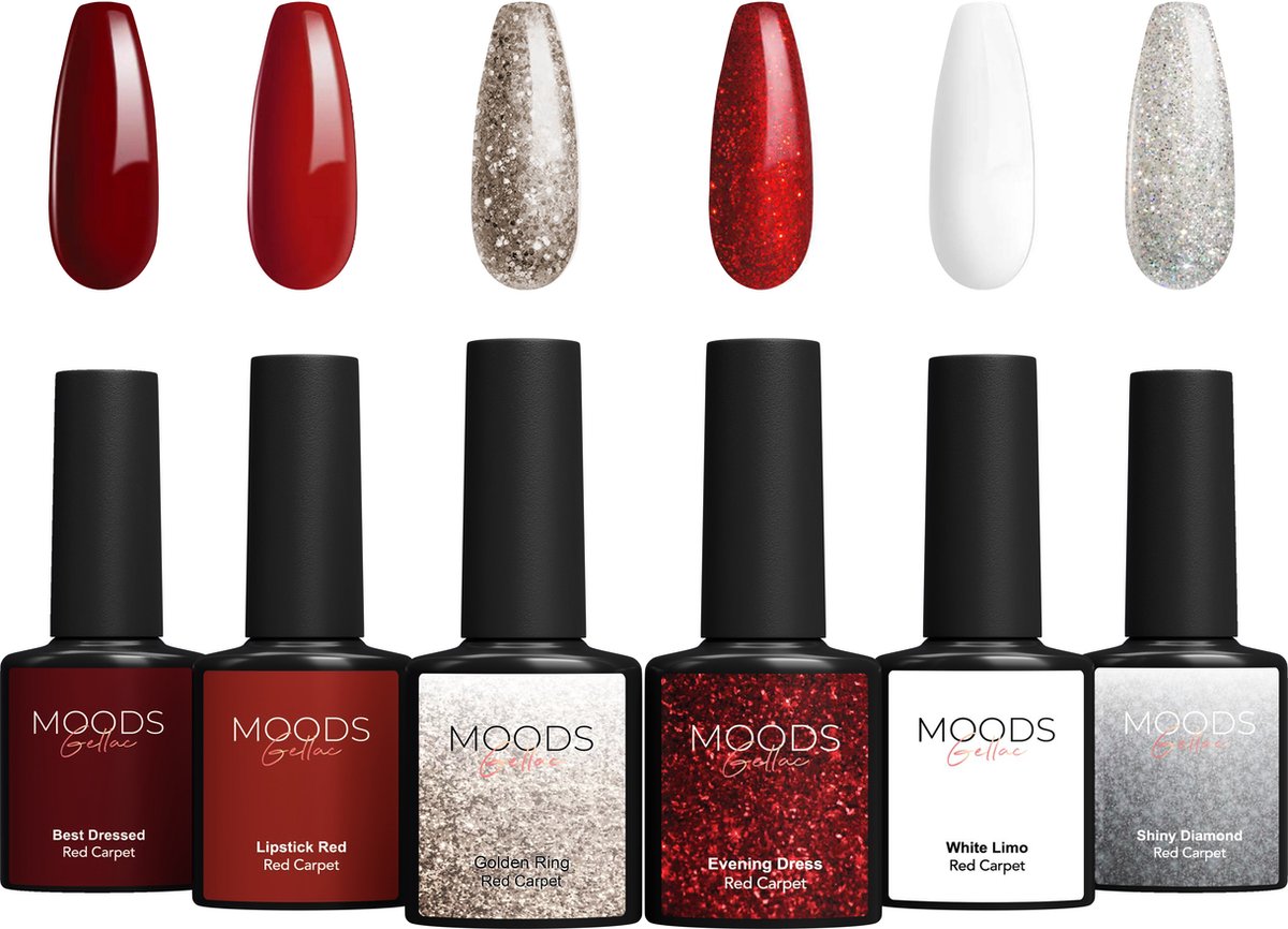 Moods gellac 6-delige set – gel nagellak – 8ml – red carpet edition – gellac – nagels – gellak starterspakket – kerst kleuren