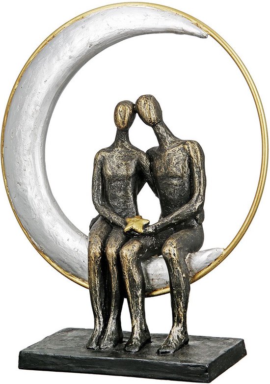 Sculptuur In de maneschijn - liefde beeld - 9x27x29 cm - brons zilver goud -polyresin