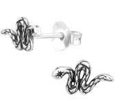 Joy|S - Zilveren slang oorbellen - 9 x 5 mm - geoxideerd - oorknoppen