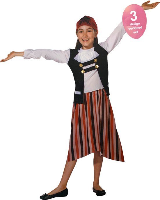 Piraat kostuum kinderen meisjes - Maat 110/116 – 3 delig - verkleedkleding piraten carnaval