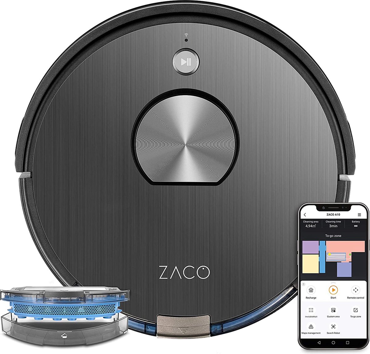 YSR - Zaco A10 Robotstofzuiger Met Dweilfunctie (Nieuw 2021), 360° Lasernavigatie, Alexa & Google Home-Bediening, Mapping, No-Go Zones, Timer, Voor Harde Vloeren En Tapijt, Tot 2 Uur Zuigen Of Vegen, Grijs