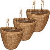 3x stuks balkonmand/plantenmand/plantenbak bruin rotan 38 cm - Hangende plantenbakken voor balkonreling