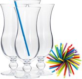 Cocktail glazen - 4 stuks - 440 ml - incl. 100x duurzame rietjes - gekleurd