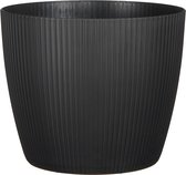 Mica Decorations Plantenpot - kunststof - zwart/ribbels- D30/H30 cm - bloempot