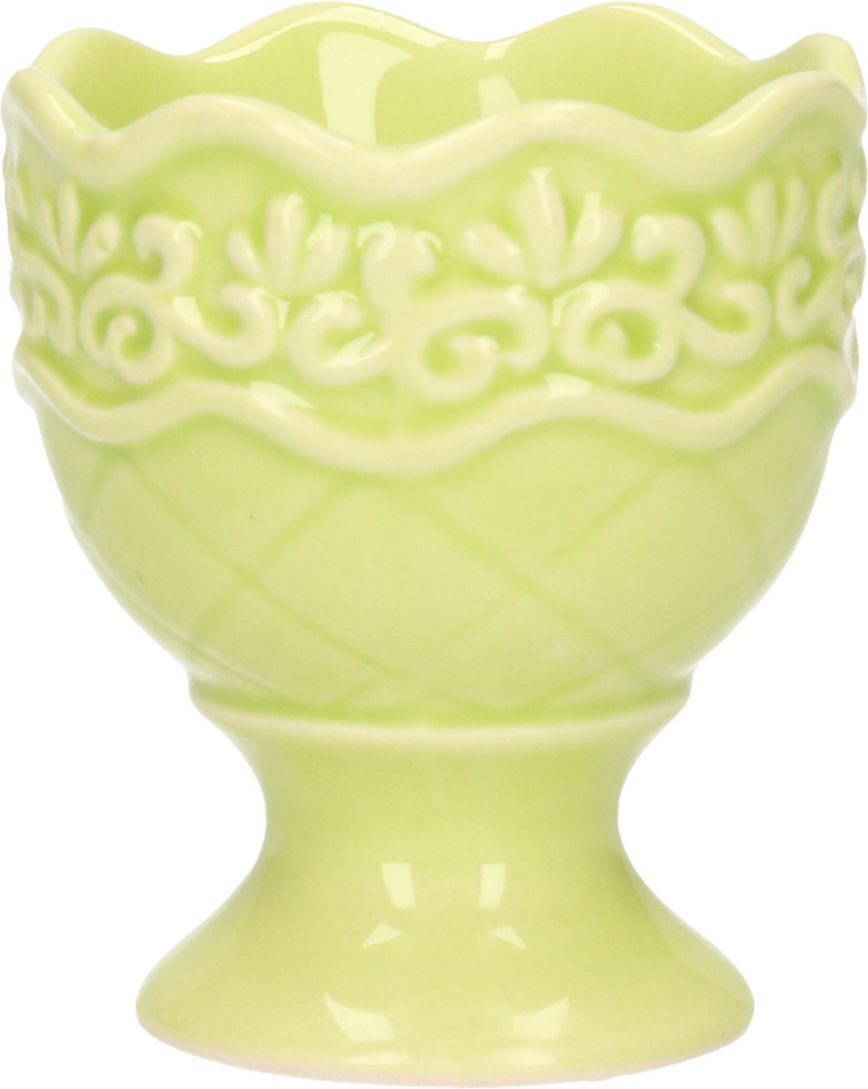 Excellent Houseware Eierdop - 1x - porselein - pastel groen - 5,5 x 6,5 cm