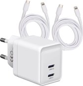 USB-C Snellader 35W + 2x 8-Pin Kabel - 1M - Geschikt voor iPhone, iPad - Power Adapter USB C