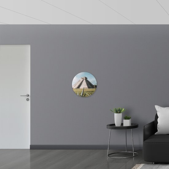 WallClassics - Plaque de Mousse PVC Cercle Mural - Pyramide de Kukulcán - Mexique - 50x50 cm Photo sur Cercle Mural (avec système d'accrochage)