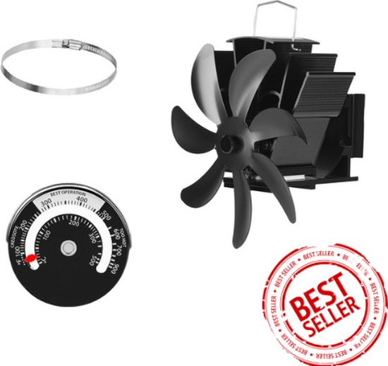 Kachelventilator met 6 Bladen en Thermometer - Stil en Efficiënt voor