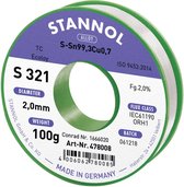 Stannol S321 2,0% 2,0MM SN99,3CU0,7 CD 100G Soldeertin, loodvrij Loodvrij, Spoel Sn99,3Cu0,7 ORH1 100 g 2 mm