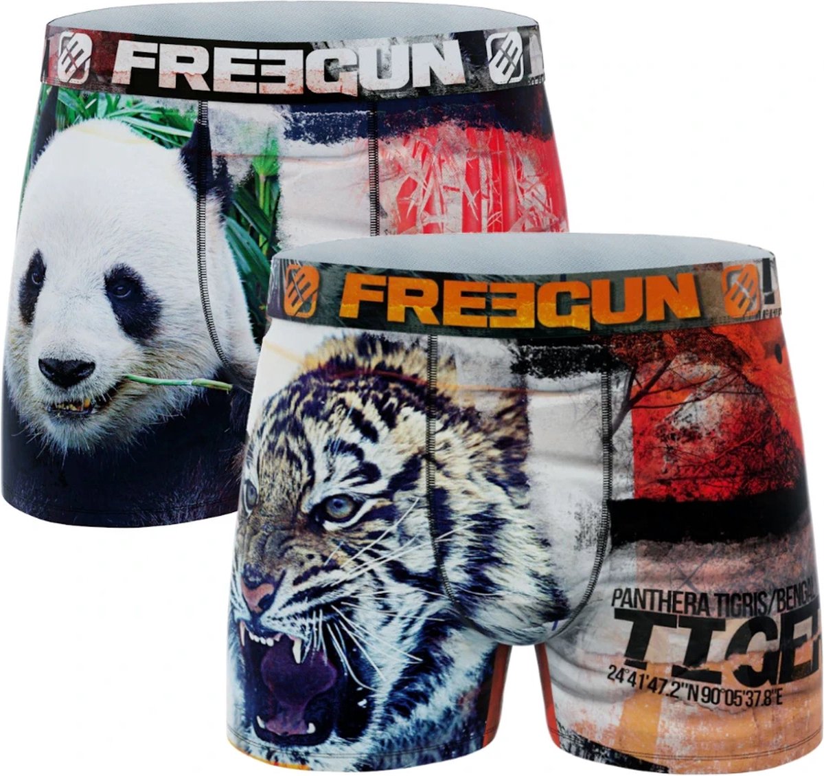 Freegun jongens boxershorts microvezel | 2-pack | MAAT 128/140 | Duo Tijger/Panda
