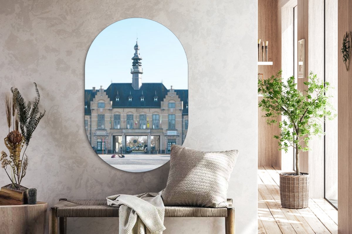Wenduine - België - Muurovaal - Kunststof Wanddecoratie - Ovale Schilderij - Oud gemeentehuis - 60 x 90 cm - Ovale spiegel vorm op kunststof