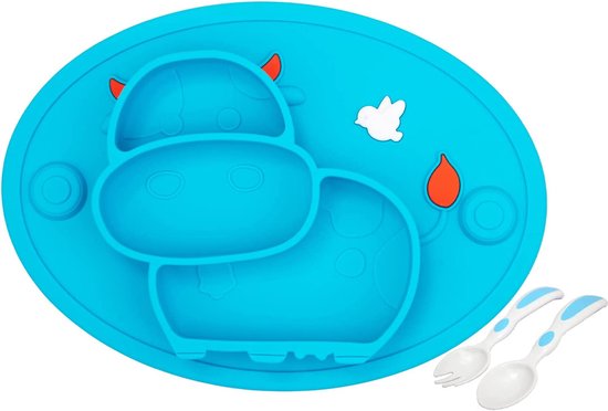 Mettez des assiettes à compartiments - Planche Bébé en silicone / Set de table antidérapant pour Kids avec ventouses - Entraînement à l'auto-alimentation