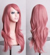 KIMU luxe lange pastel roze pruik zeemeermin - lichtroze mermaid lang haarwerk met schuine pony - eenhoorn unicorn