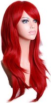 KIMU perruque longue de luxe rouge foncé sirène Ariel - frange oblique rouge rouge foncé
