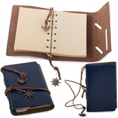 Vintage Lederen Notitieboek met Windroos 15x10CM - Blauw - Journal Schetsboek Notebook - Cadeau idee - Blanco Papier - Travelers Notebook Reis Dagboek Retro