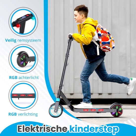Stay-on KES 1 Zwart | Elektrische Step Kinderen | 15km/h | Max. 15 km | Bluetooth Speaker | LED Color Lights | NL handleiding