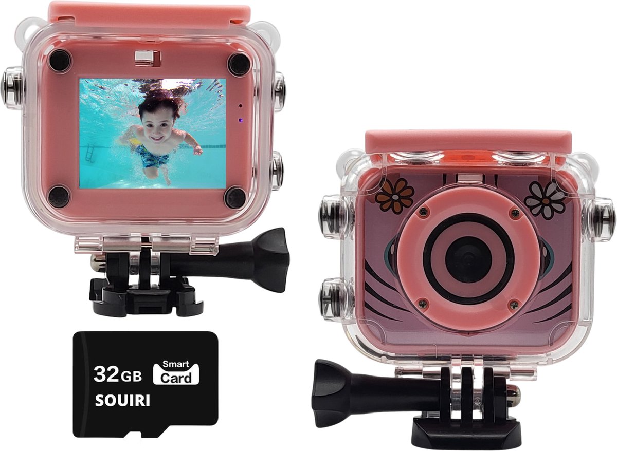 Kidzyplay Kindercamera – Action Camera – Digitale Kindercamera – Action Cam – Waterdicht – HD Camera – Roze