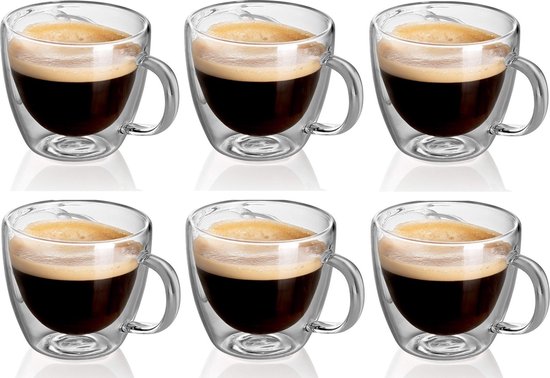 Glasrijk® Dubbelwandige espresso glazen - 80 ml - 6 stuks - Espresso kopjes -...