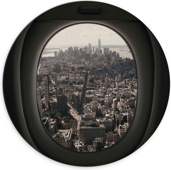 WallClassics - Dibond Muurcirkel - Uitzicht op Stad vanuit Vliegtuig - 70x70 cm Foto op Aluminium Muurcirkel (met ophangsysteem)