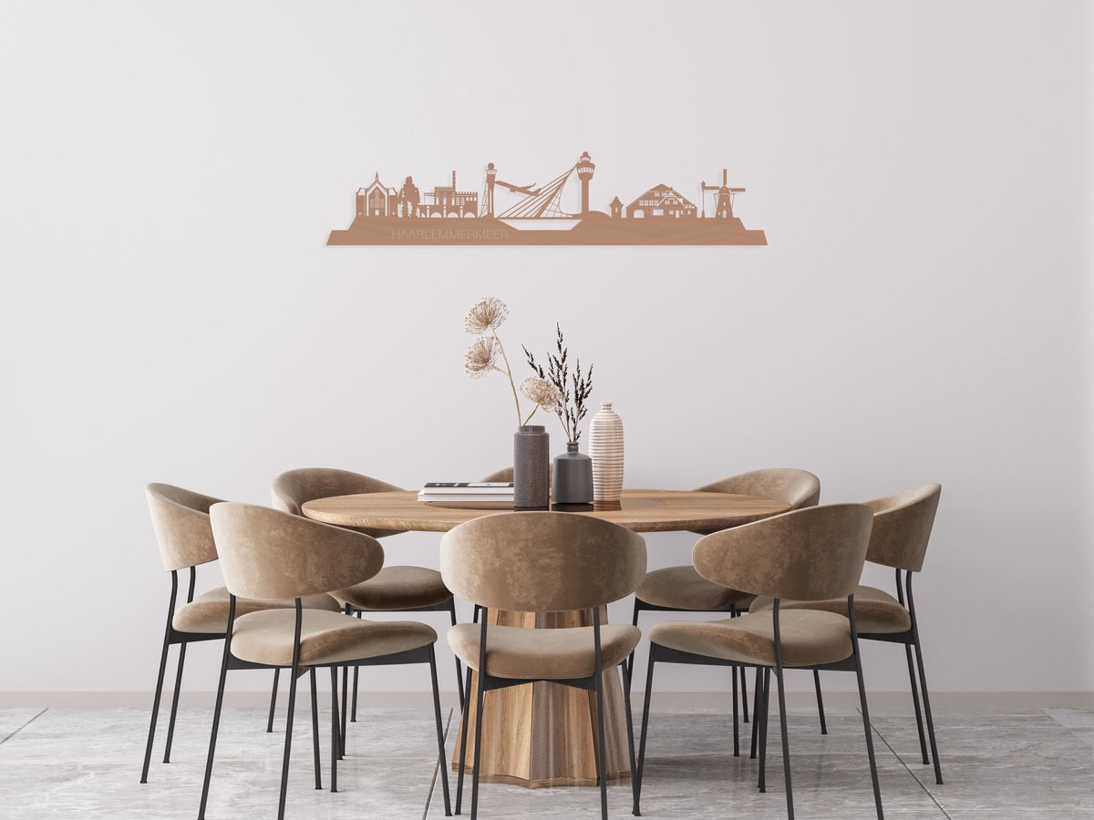 Wandecoratie - Skyline Haarlemmermeer - Naturel MDF - 120 cm