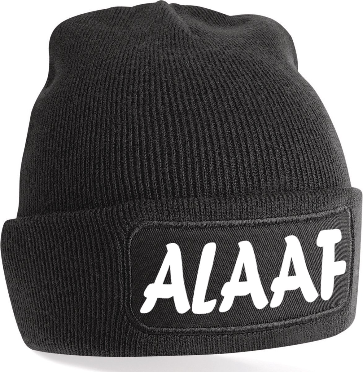 ALAAF uniseks muts - Zwart met witte tekst - Beanie - One Size - Grappige teksten | designs - Original Kwoot - Wintersport - Aprés ski muts - Carnaval - Begroeting