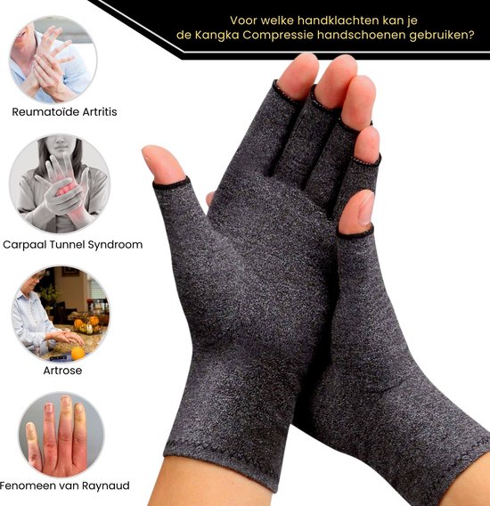 KANGKA® Reuma Compressie Handschoenen Maat M voor Artrose, Reuma, Artritis, RSI, CTS - Open Vingertoppen - Grijs - Unisex - Kangka