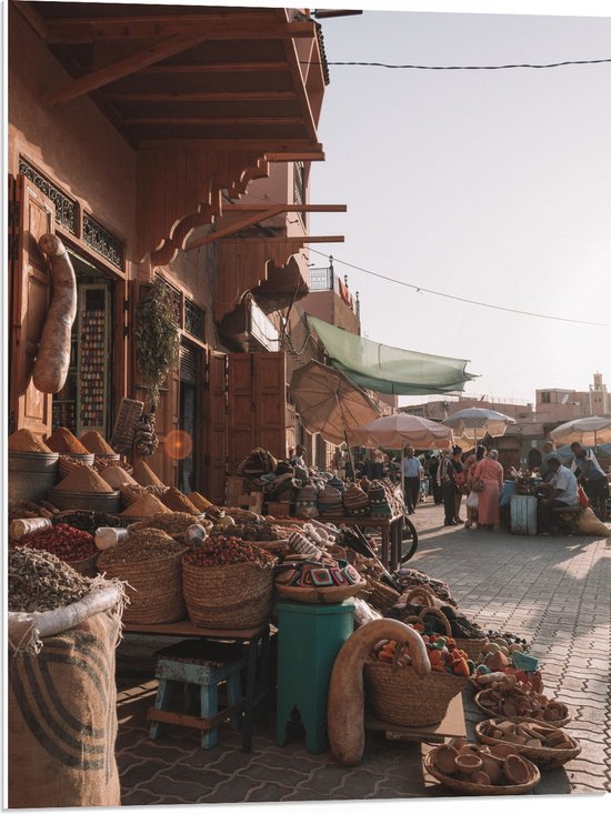 WallClassics - PVC Schuimplaat - Markt in Marrakesh - Marokko - 60x80 cm Foto op PVC Schuimplaat (Met Ophangsysteem)