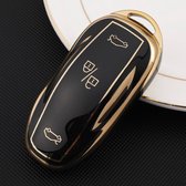 Zachte TPU Sleutelcover - Zwart Goud Metallic - Sleutelhoesje Geschikt voor Tesla Model 3 / Model S / Model Y - Flexibele Sleutel Cover - Hoesje - Auto Accessoires
