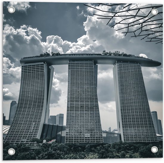 Foto: Wallclassics tuinposter marina bay sands hotel singapore 50x50 cm foto op tuinposter wanddecoratie voor buiten en binnen 