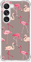 Hoesje met naam Geschikt voor Samsung Galaxy S23 Telefoonhoesje met doorzichtige rand Flamingo