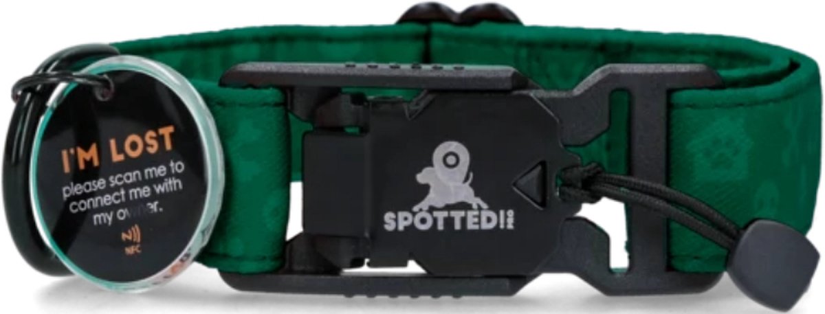Spotted! PRO Halsband – 40 cm – Honden halsband met QR-penning – Halsband met magneetsluiting – Waterproof – Maat S – Groen