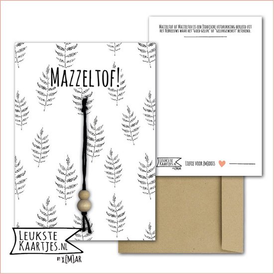 Kaartkadootje -> Gelukspoppetje - No:04 (Mazzeltof - Gelukswens - Varen blad, Zwart/wit) - LeuksteKaartjes.nl by xMar