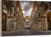 WallClassics - Hout - Klooster in Italië - De abdij van Saint Galgano - 100x75 cm - 9 mm dik - Foto op Hout (Met Ophangsysteem)