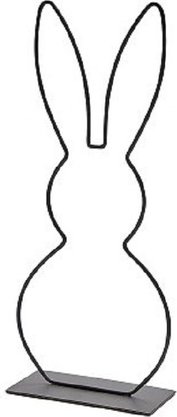 1x Metalen Paashaas - 29cm - Metalen frame - Haas - Paashaas - staand oor - op voet - Zwart Metalenframe - Metal rabbit on base