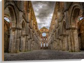 WallClassics - Hout - Klooster in Italië - De abdij van Saint Galgano - 80x60 cm - 9 mm dik - Foto op Hout (Met Ophangsysteem)