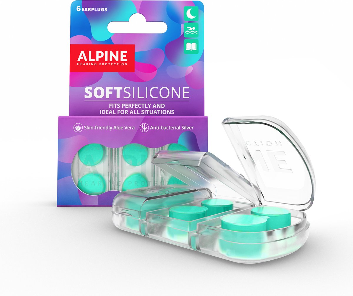 6x Alpine SoftSilicone Oordoppen - 28dB Demping & Comfortabele Snurkoplossing - Kneedbare Silicone voor Slapen, Zwemmen & Concentratie - Alpine Hearing protection