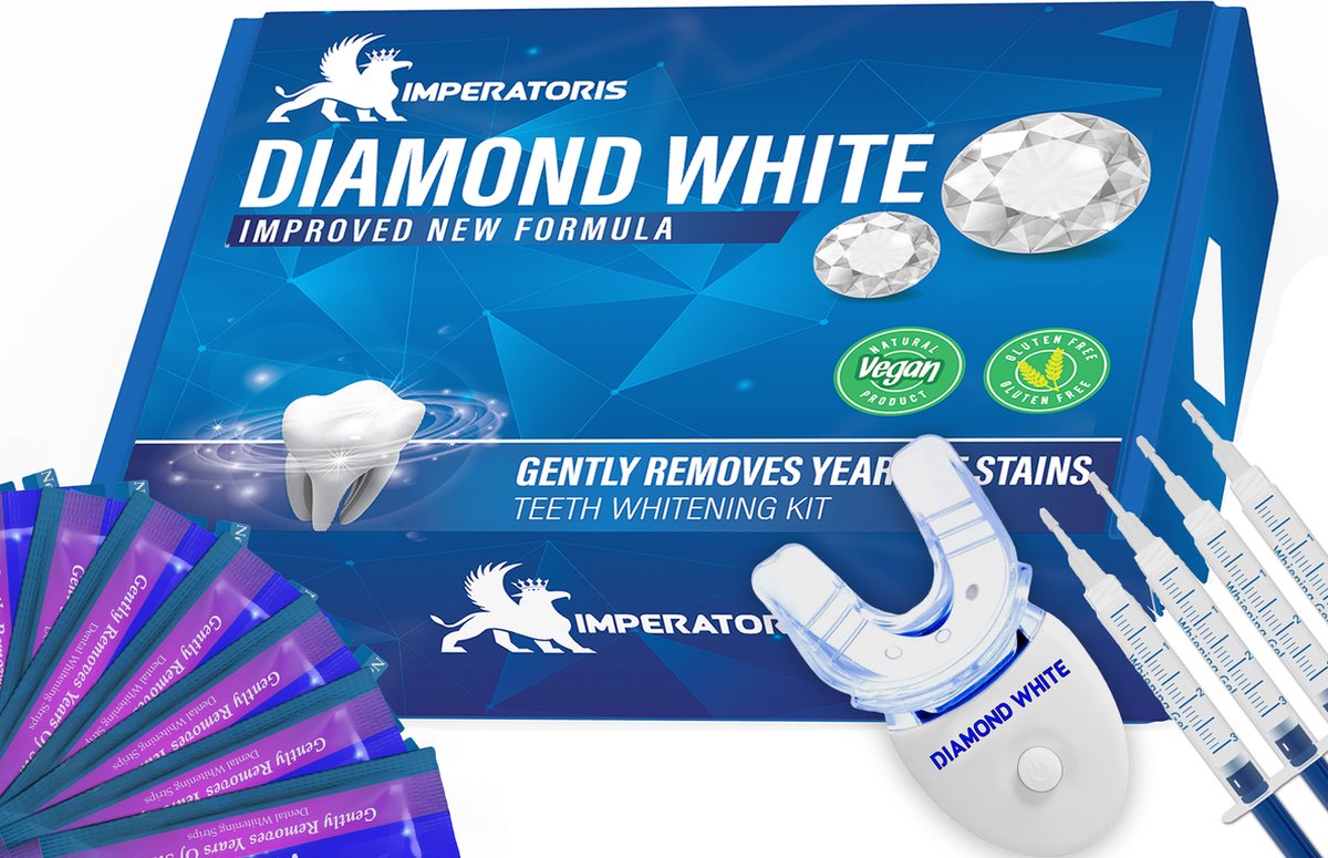 Imperatoris - Tandenbleek Strips + LED - Wittere Tanden Set - Tandenbleekset - Tandenblekers - Teeth Whitening Kit - PAP+