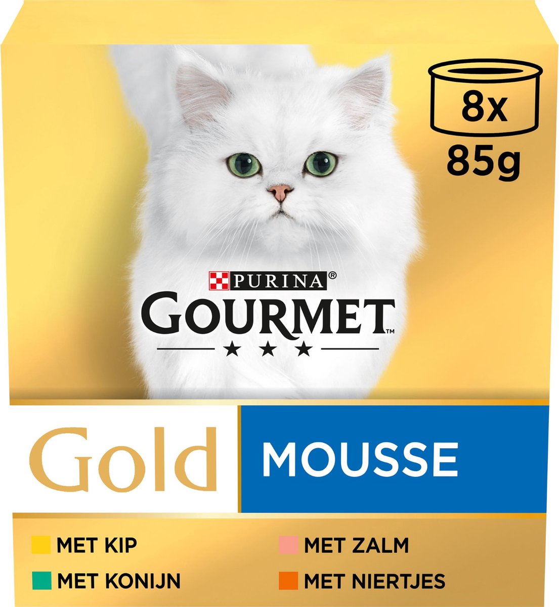 stem Aktentas Economisch Gourmet Gold Mousse - kattenvoer natvoer - Kip, Zalm, Niertjes & Konijn -  48 x 85 g | bol.com