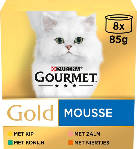 Gourmet Gold Mousse – Kattenvoer Natvoer – Kip, Zalm, Niertjes & Konijn – 48 X 85 G