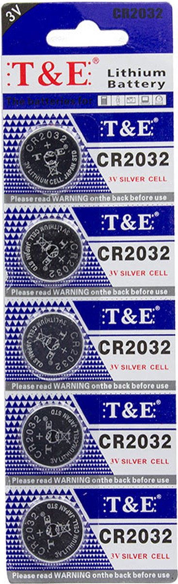 CR2032 Lithium Knoopcel Batterijen Strip 5 Stuks - T&E